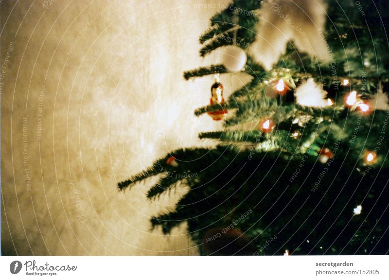 christmas with a geisha Lomography Christmas & Advent Jewellery Geisha Wall (building) Room Green Coniferous trees Sphere Pensive Fairy lights Blur Living room