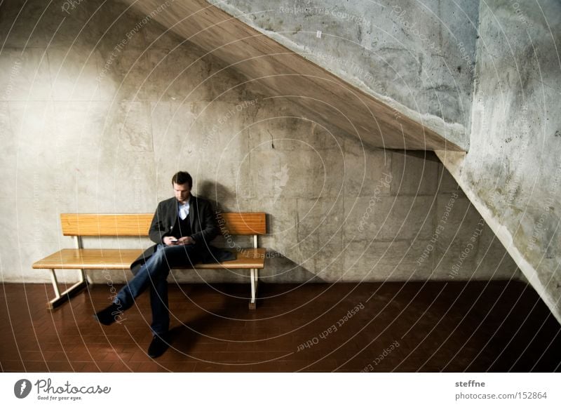 Waiting for 2oo9 [Act 2] Bench Sit Boredom Cellar arch Concrete Dark Man