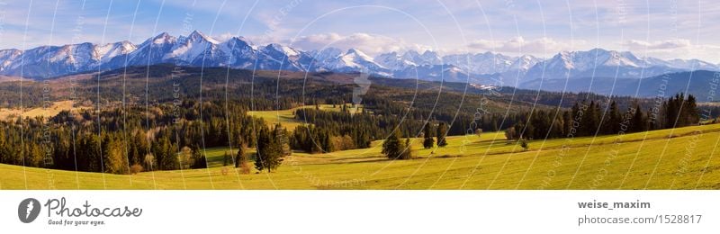 Panorama of snowy Tatra mountains in spring, south Poland Vacation & Travel Tourism Trip Freedom Snow Mountain Hiking Nature Landscape Sky Clouds Spring
