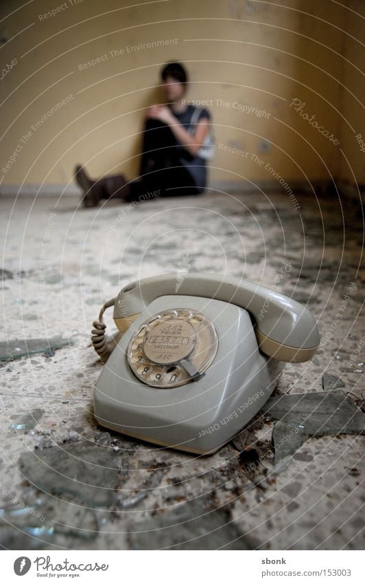 Pigs can't talk on the phone* Telephone Blur Sepia Woman To call someone (telephone) Shard Beige Gray Old-school Rotary dial Broken Boredom