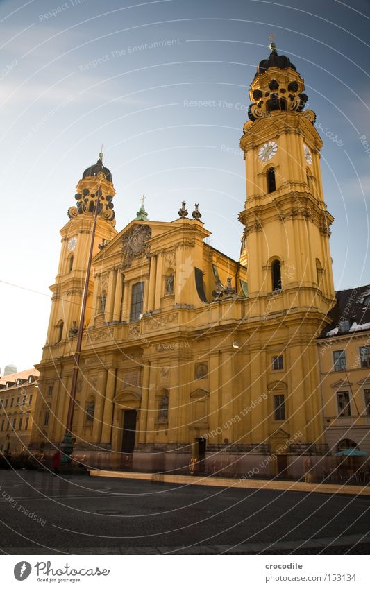 Theatiner Church Munich Religion and faith Catholicism Long exposure Clock Tower Yellow Places Late baroque Feldherrenhalle House of worship Religion & Faith
