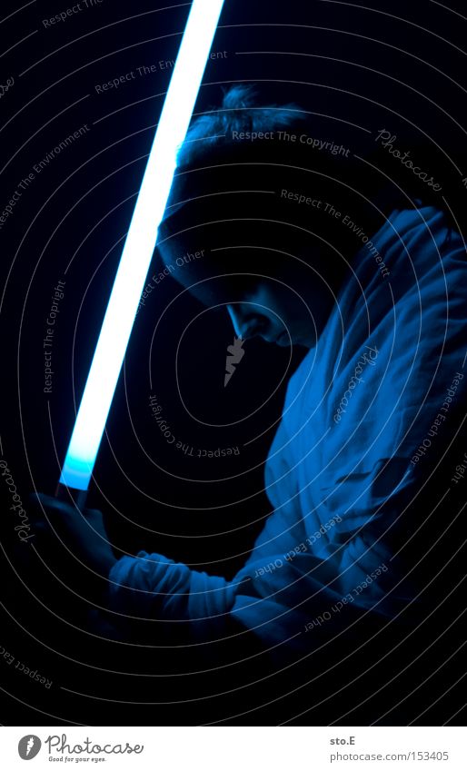 Jedi Knight Star Wars Laser sword Cape Science Fiction Blue Fighter Master Duel Film industry Dark Black Cinema Human being jedi obi-wan kenobi Might padawan