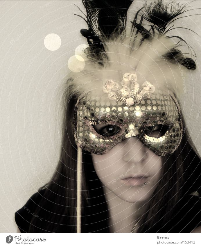behind the mask Mask Yellow Feather Gold Face Carnival Noble Sequin Woman Hiding place