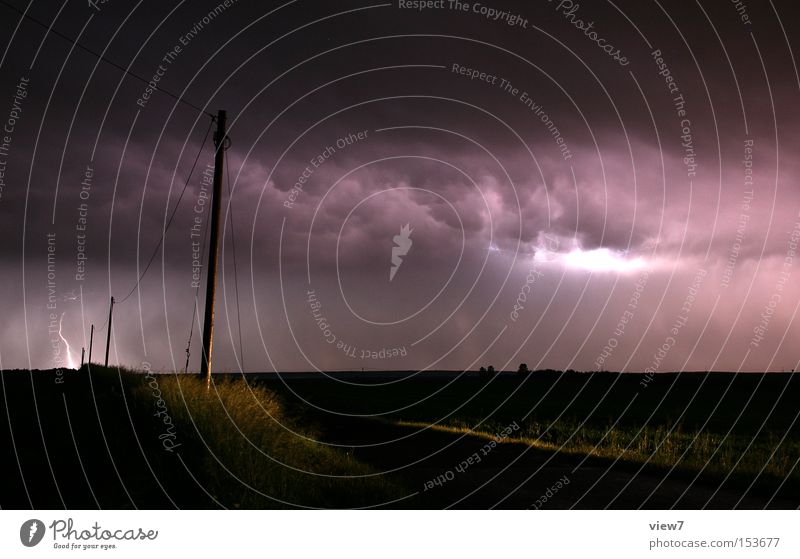 thunderstorms Thunder and lightning Storm Rain Gale Climate Clouds Lightning Change Climate change Night Awareness Electricity pylon Telegraph pole