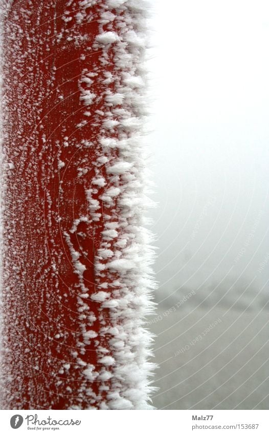 Don't lick it. Iron Ice Frost Crystal structure Snow Cold Pole Frozen Red White Solidify Blur Contrast Winter
