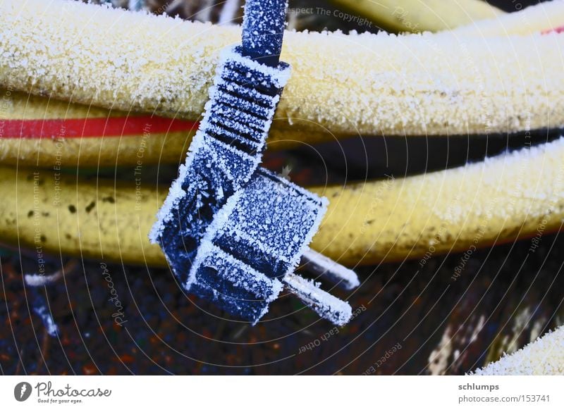 steckerle Hoar frost Frost Winter Connector Technology Electricity Well Yellow Black Plastic dead things Power plug