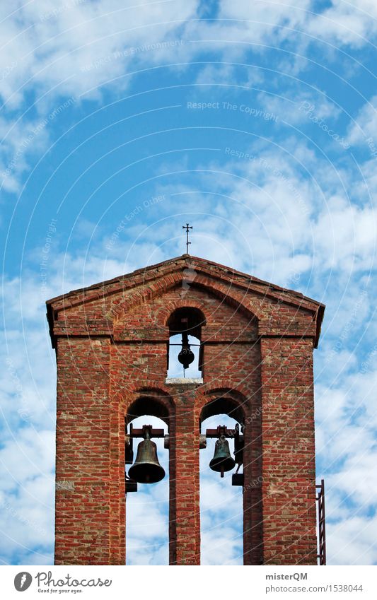 Tuscany Tower. Art Esthetic Architecture Mediterranean Church Church congress Church bell Church spire Brick Red Blue Italy Colour photo Multicoloured