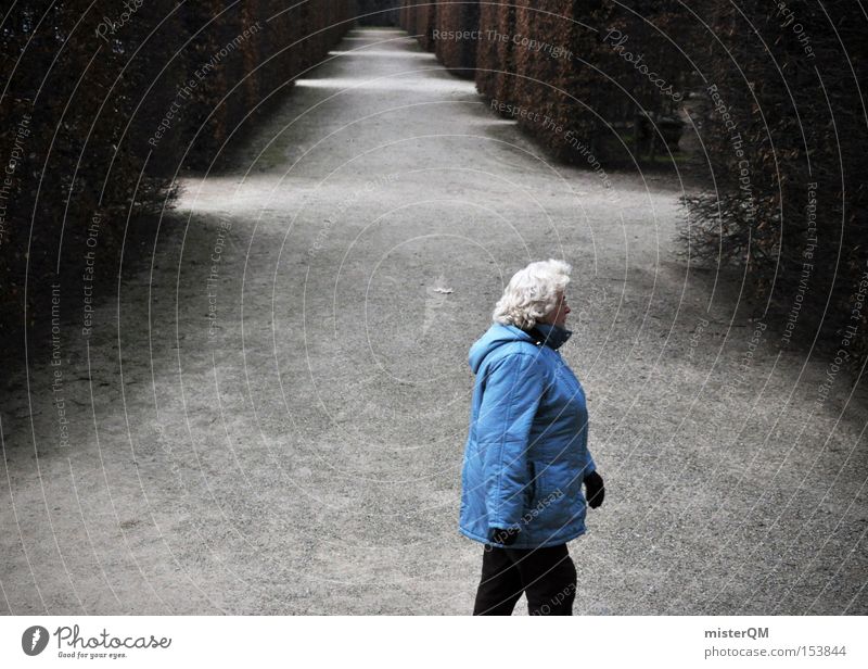 The slightly different picture. Retirement Labyrinth Exit route Senior citizen Retirement pension Winter To go for a walk Blue Anorak Future Perspective