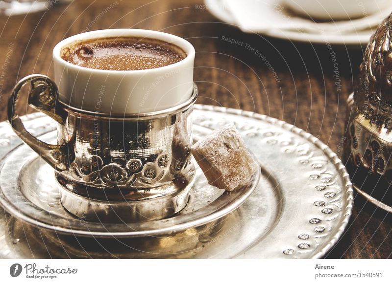 Turkish Delight To have a coffee turkish coffee Lokum Beverage Hot drink Coffee Mocha Crockery Plate Cup Copper pewter Metal Ornament To enjoy Drinking Exotic