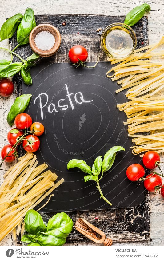 Pasta and ingredients for cooking Food Vegetable Grain Herbs and spices Cooking oil Nutrition Lunch Dinner Organic produce Vegetarian diet Diet Italian Food