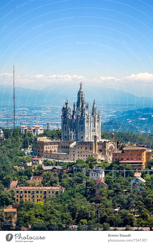 Tibidabo Barcelona Vacation & Travel Sightseeing City trip Summer vacation Sculpture Culture Sky Beautiful weather Outskirts Church Manmade structures