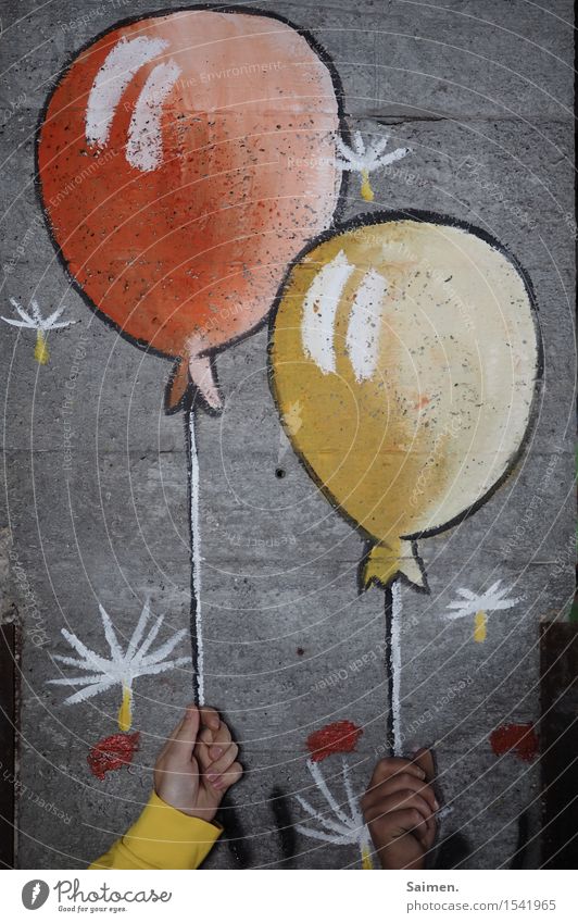 industrial painting Hand Yellow Red Balloon Painted To hold on Colour photo Interior shot Artificial light Flash photo