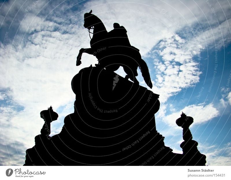 Sky Rider III Dresden Semper Opera Summer Meteorology Clouds Altocumulus floccus Statue Germany Horse Monument Landmark Sightseeing Art Historic shilling Middle