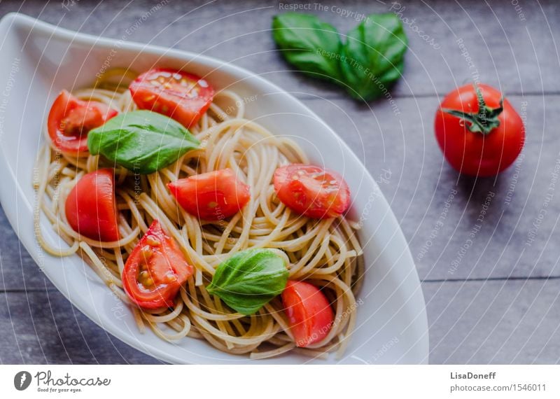 Tomato-Basil Pasta Food Vegetable Grain Dough Baked goods Herbs and spices Nutrition Lunch Dinner Organic produce Vegetarian diet Diet Slow food Italian Food
