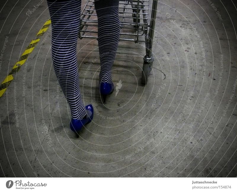She walks the line Legs Tights Striped socks High heels Shopping Woman Shopping Trolley Stockings Push Household Juttas snail