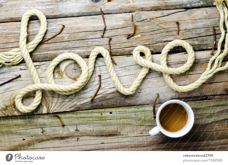 Written text date with rope on old wood Coffee Happy Beautiful Feasts & Celebrations Wedding Rope Couple Tie Heart Line String Old Love Long Natural Retro White