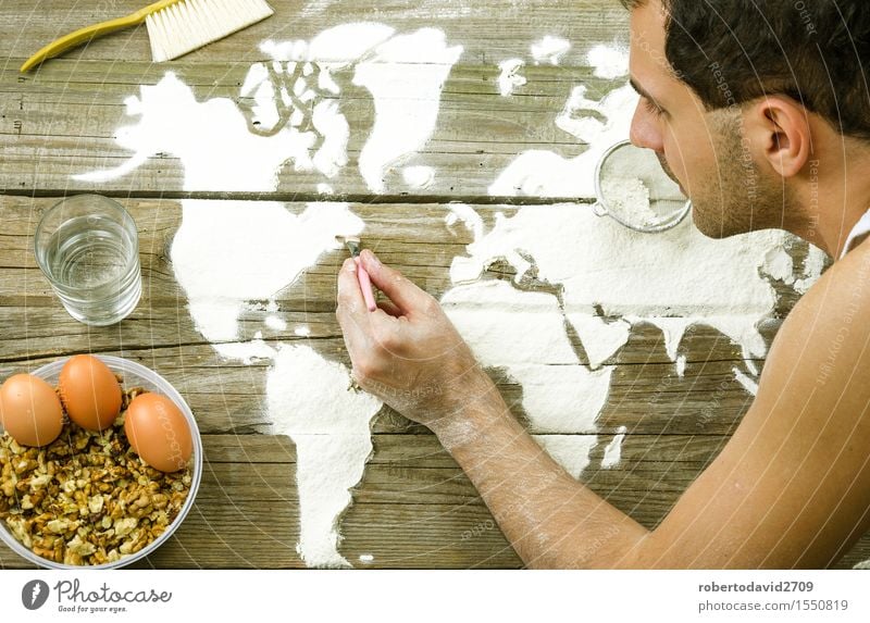 Drawing maps of the world with flour Dough Baked goods Bread Leisure and hobbies Vacation & Travel Decoration Cook Craft (trade) Business Hand Art Elements