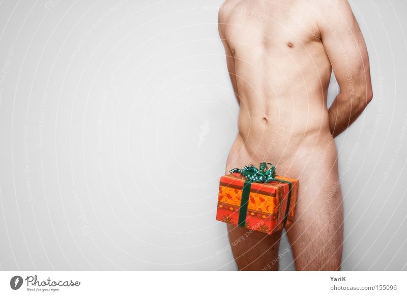 gift idea Gift Donate Christmas & Advent Gift wrapping Man Naked Upper body Package Box up Packaged Body Bow Nude photography Valentine's Day Male nude