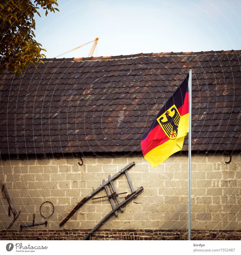 village German Cloudless sky Tree Germany German Flag Village House (Residential Structure) Building Wall (barrier) Wall (building) Roof Decoration Sign