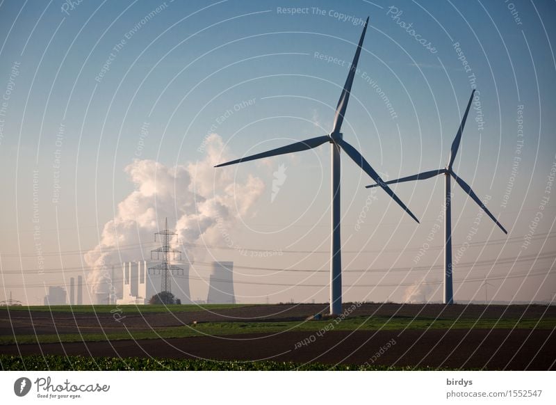 The alternatives to lignite, wind energy. Wind turbines and coal-fired power plant Energy industry Renewable energy Wind energy plant Coal power station
