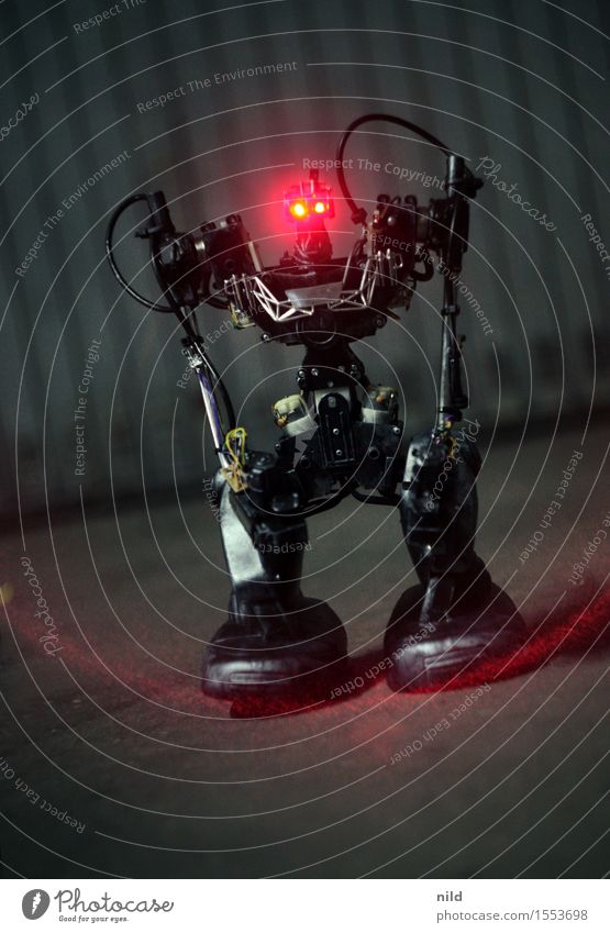 EXTERMINATES Leisure and hobbies Technology Advancement Future Robot 1 Human being Art Aggression Sharp-edged Red Black Might Fear Anger Animosity Threat
