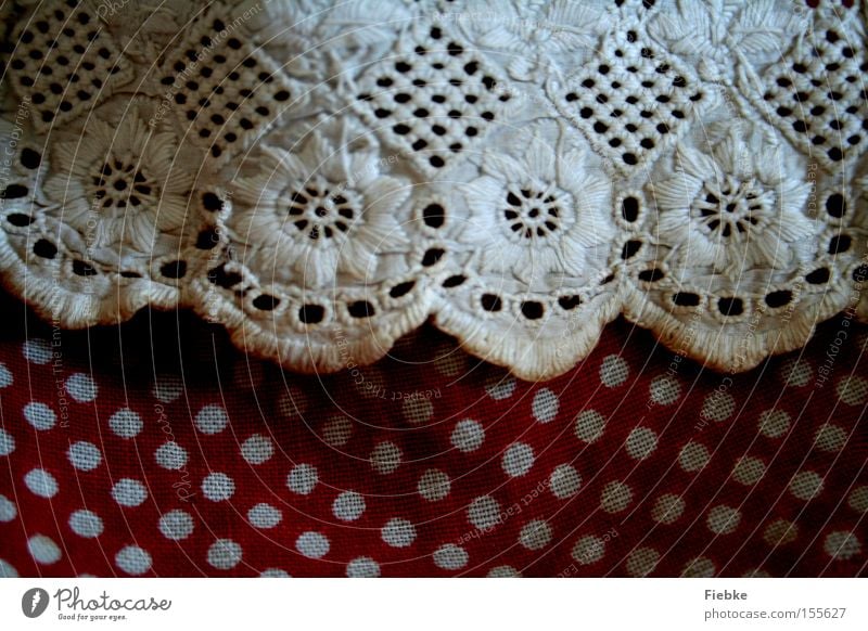 dots Point White Red Lace Frills Cloth Skirt Apron Flower Curtain Old fashioned Clothing Decoration