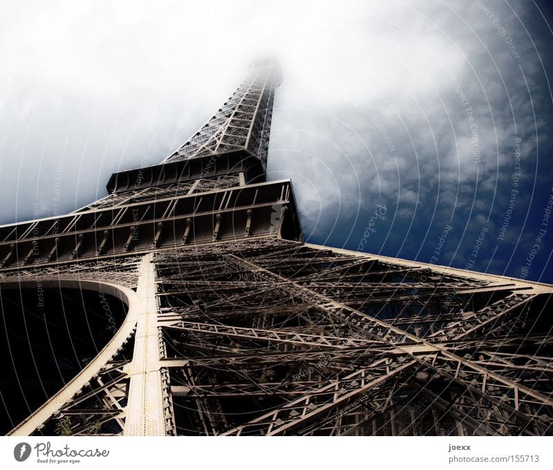 Historic skyscraper Old Monument Eiffel Tower France Scaffolding Sky Paris Perspective Landmark World exposition Clouds High-rise alexandre gustave eiffel