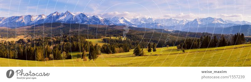 Panorama of snowy Tatra mountains in spring, south Poland Vacation & Travel Tourism Snow Mountain Hiking Nature Landscape Sky Clouds Sunrise Sunset Spring