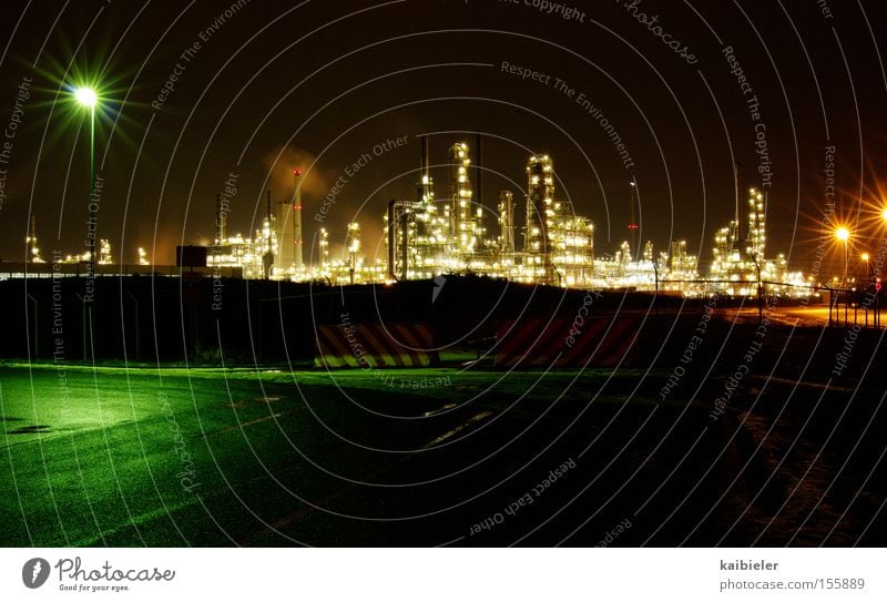 Lights of the night Exterior shot Deserted Copy Space bottom Night Long exposure Long shot Factory Economy Industry Technology Advancement Future High-tech