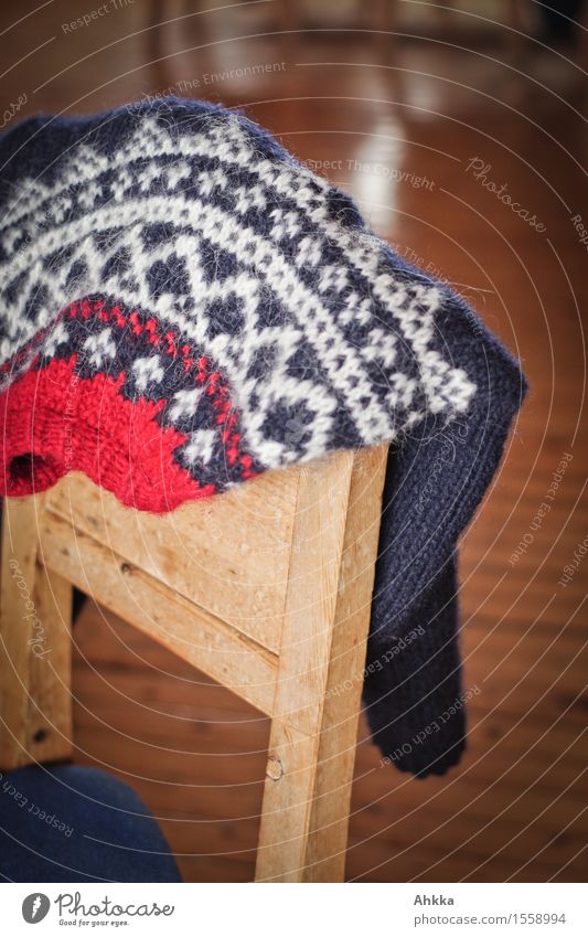 heat promise Wood Safety (feeling of) Warm-heartedness Calm Contentment Norway Pattern Sweater Chair Knitted sweater Knitting pattern Red Difference Blue White