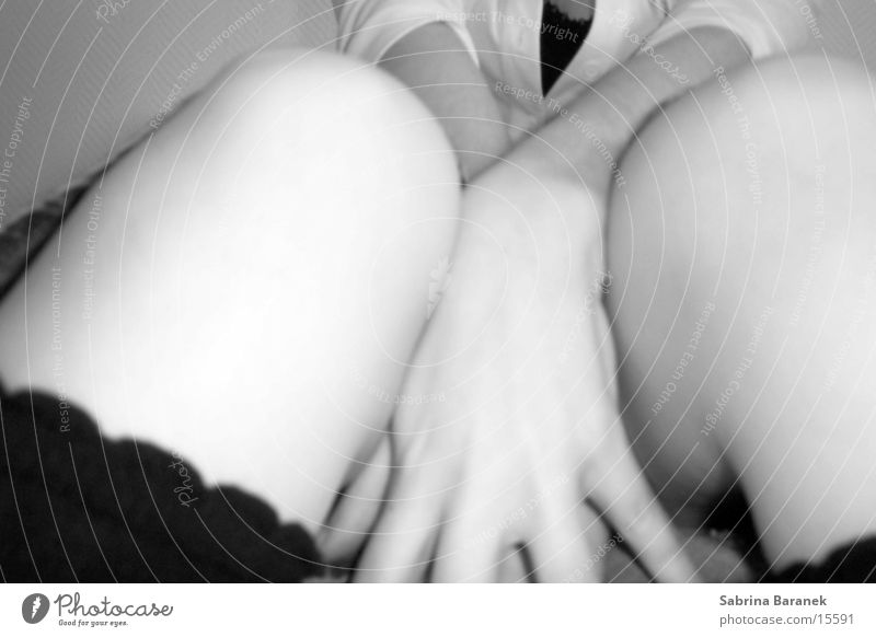 girl Feminine Timidity Woman Legs folded hands hiding Black & white photo