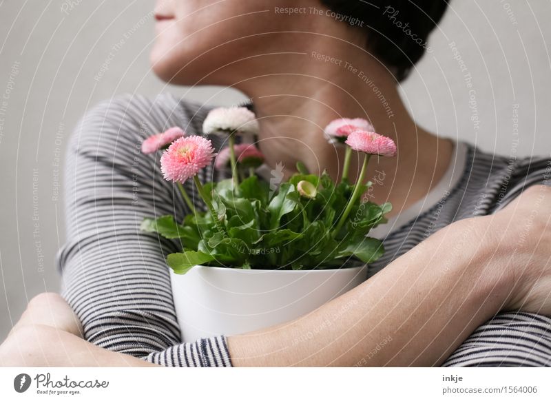 Flowers for Finti. Lifestyle Style Leisure and hobbies Mother's Day Birthday Woman Adults Upper body 1 Human being Spring Pot plant Spring flower To hold on