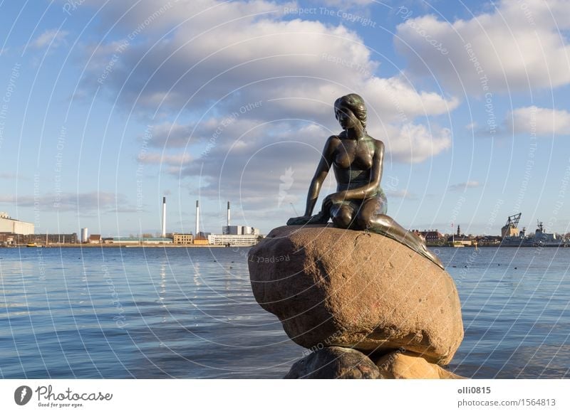 Little mermaid in Copenhagen, Denmark Vacation & Travel Tourism Sightseeing Young woman Youth (Young adults) Woman Adults Art Sculpture Harbour Monument Town
