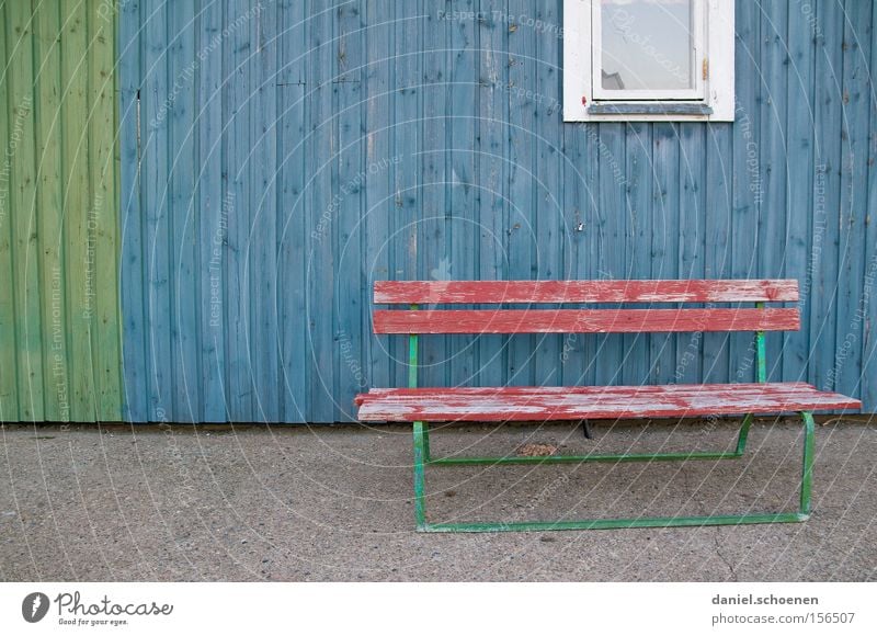 lee Wood Facade Weathered Colour Red Blue Bench Empty Calm Detail Grief Distress