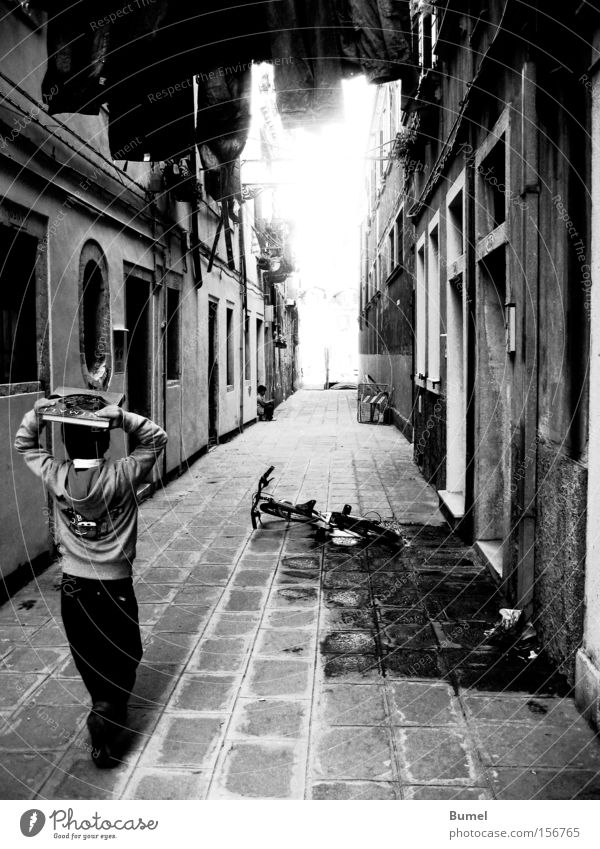 gutter boy Boy (child) Child Alley Book Laundry Light Walking Street Water Venice