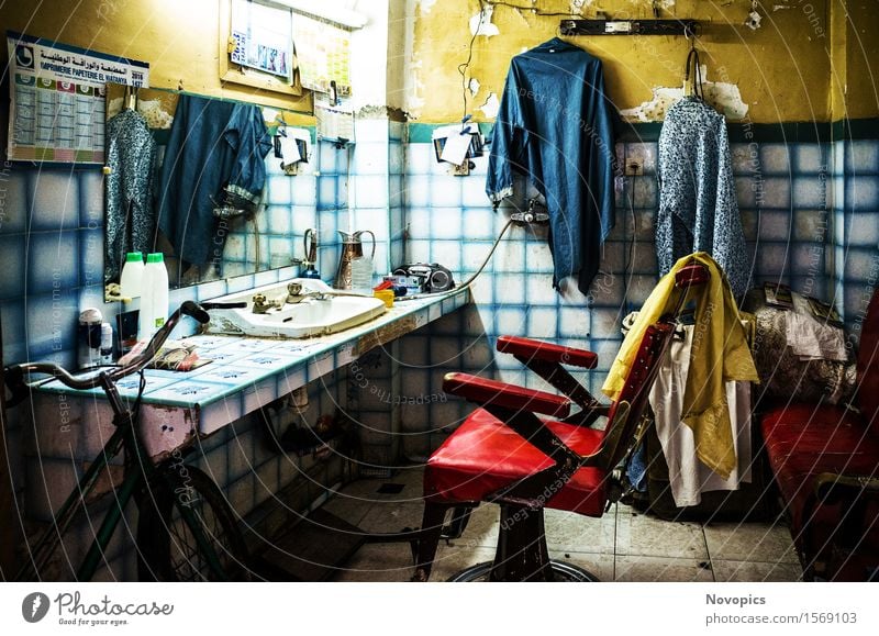 hair salon in Marrakech - Marocco Hair and hairstyles Living room Craftsperson Architecture Clothing Blue Yellow Red Still Life street photography Hairdresser