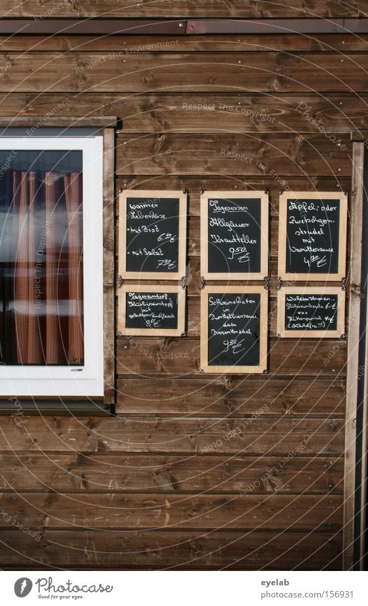 panelling Menu Blackboard Wooden wall Wooden hut Section of image Deserted Typography Handwriting Handwritten