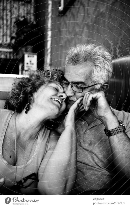 Love Couple Middle age Joy Happiness Black & white photo Emotions Senior citizen man & woman Smiling pleasure caucasian Lovers