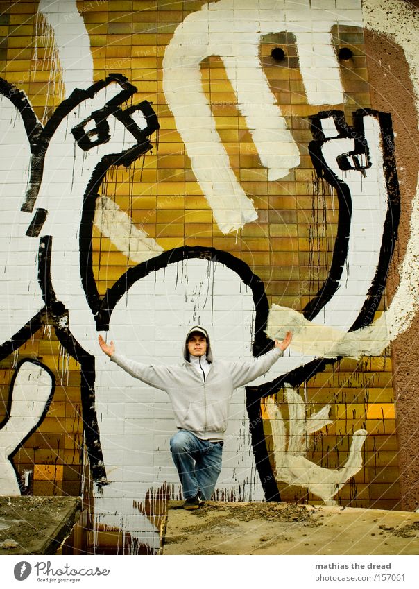 IoI Graffiti Street art Art Anonymous Painter Human being Man Black & white photo Wall (barrier) Facade Hip-hop Leisure and hobbies