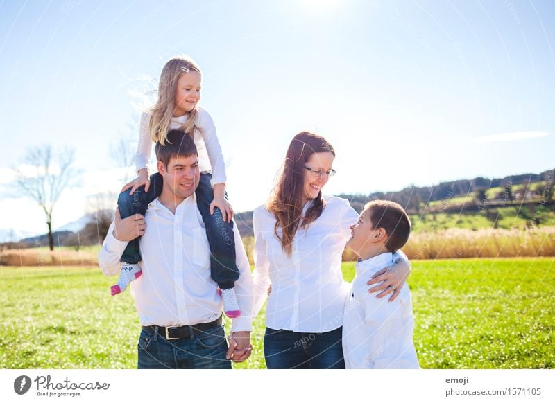 happy family laughing outside nature Human being Masculine Feminine Family & Relations Adults 4 Happiness Together luck Laughter Domestic happiness