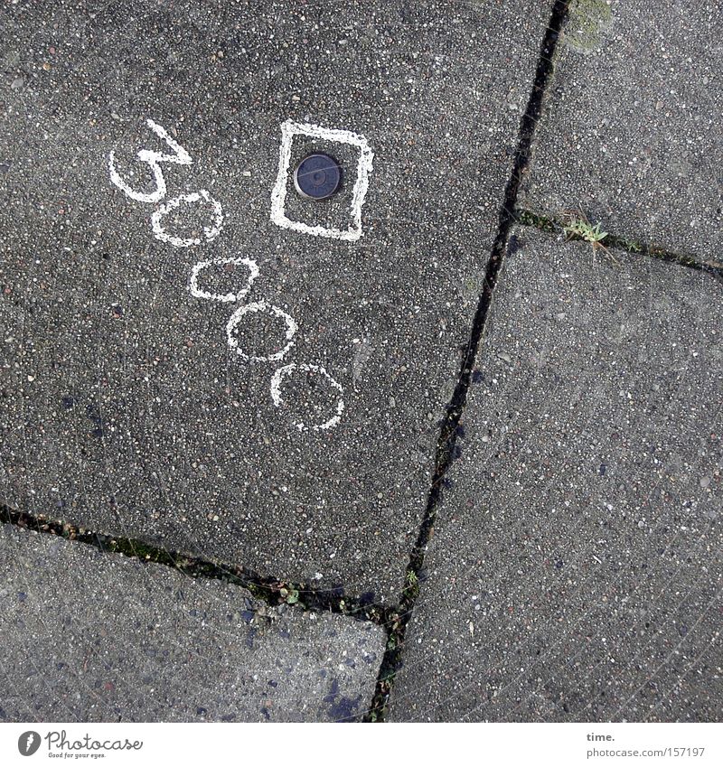 carpeting, overpriced Traffic infrastructure Concrete Digits and numbers Signage Warning sign Dark Gray Colour Sidewalk Chalk Seam Diagonal At right angles