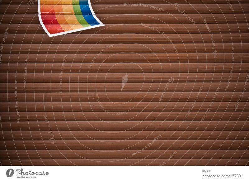 rainbow flag Homosexual Gate Wood Sign Signs and labeling Stripe Flag Brown Rainbow Wall (building) Disk Slat blinds Symbols and metaphors Meaning Garage