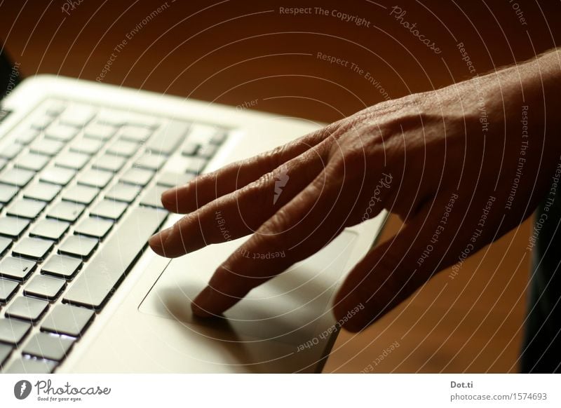 work on laptop with touchpad Study Work and employment Office work Workplace Business Computer Notebook Keyboard Technology Telecommunications Masculine Hand