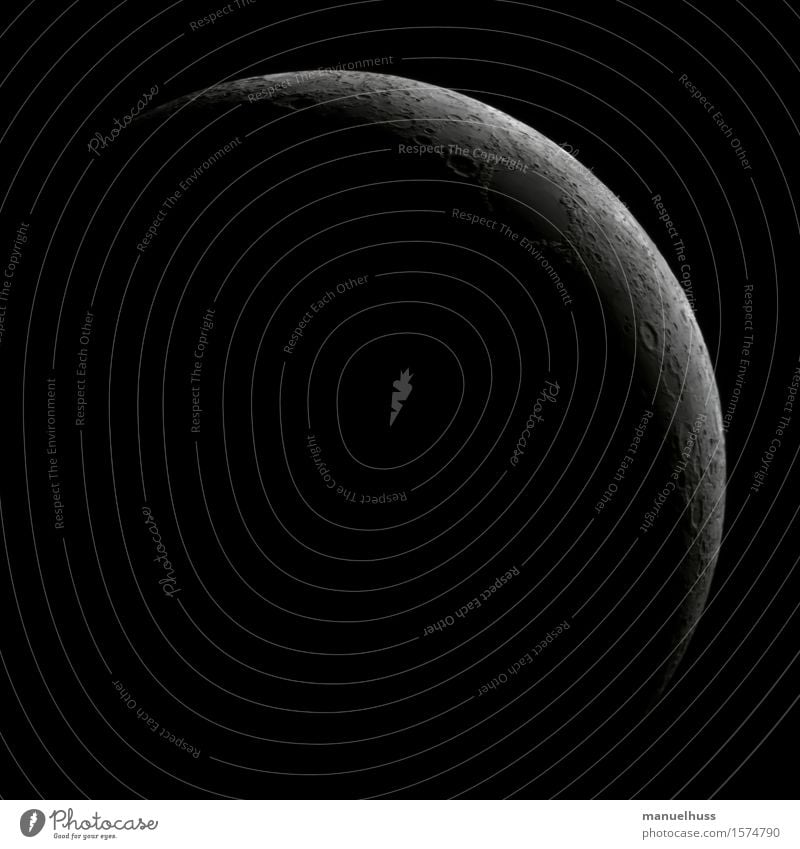 Crescent Moon Sky Night sky Volcanic crater Crater rim Mountain Far-off places Large Gray Black White Astronomy astro Astrophotography increasing