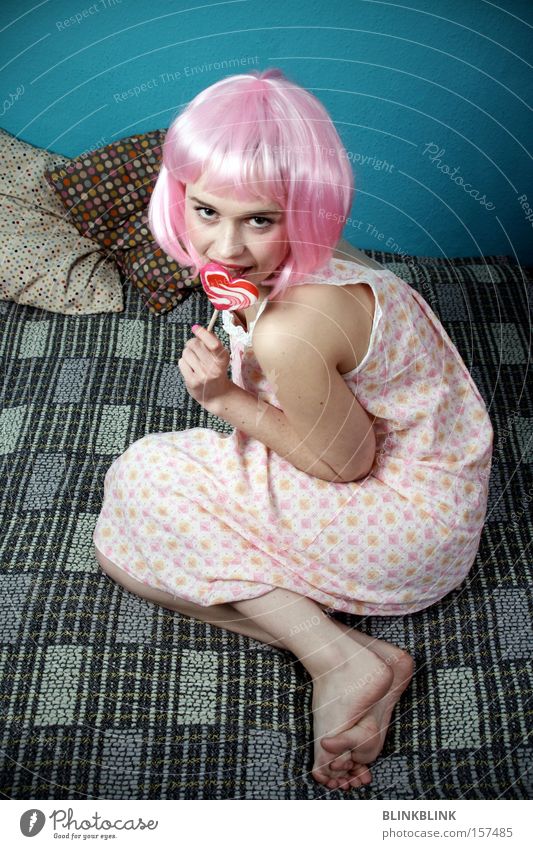 lollipop #1 Pink Girl Sweet Childlike Wig Lollipop Heart Cushion Night dress Feminine Barefoot Looking Turquoise Trashy Candy Woman Carnival Nutrition