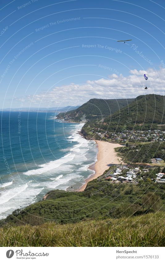 Stanwell Park with paraglider and slope glider Sports Paragliding Hang glider Hang gliding 2 Human being Environment Nature Landscape Sky Clouds Summer