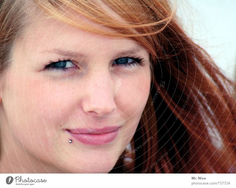Shining Star Piercing Face Skin Lips Enchanting Beautiful Laughter Complexion Red-haired Woman Joy Eyes blue eyes Nature