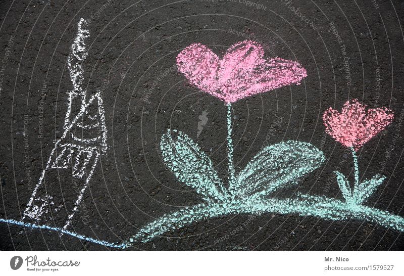 in the land of giant flowers Flower House (Residential Structure) Draw Street painting Comic Chalk Infancy Painting (action, artwork) Playing Joy