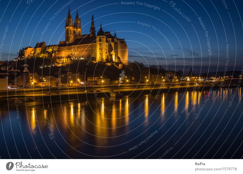 Albrechtsburg Castle in Meissen Tourism Trip Sightseeing City trip Art Museum Architecture Culture Environment Landscape Water Sky Night sky Beautiful weather