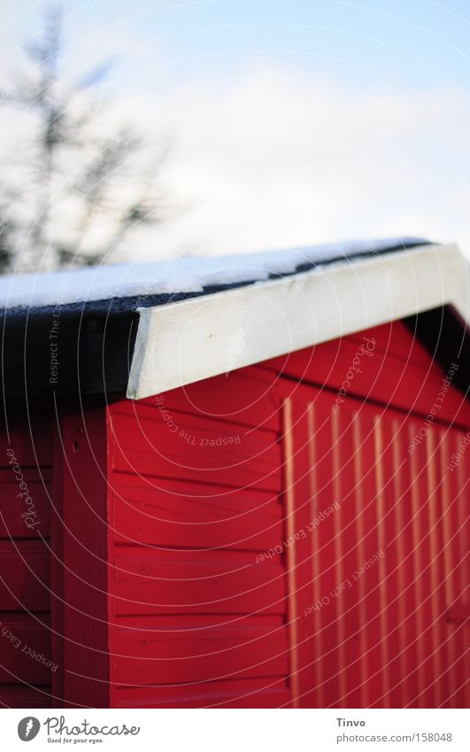 House on the snow Wooden hut Red Gaudy Roof Winter Ski hut Snow Section of image Gardenhouse Barn Swedish house hut magic Colour